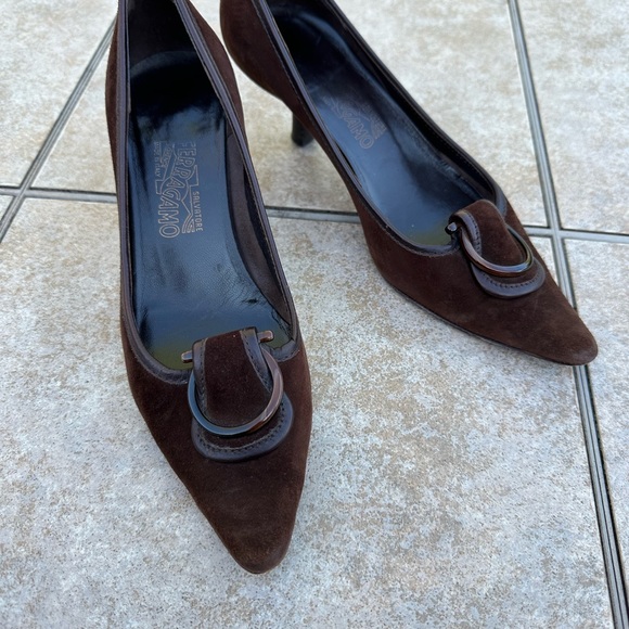 Salvatore Ferragamo Rasia Brown Suede 2" Kitten Heels - Picture 15 of 15